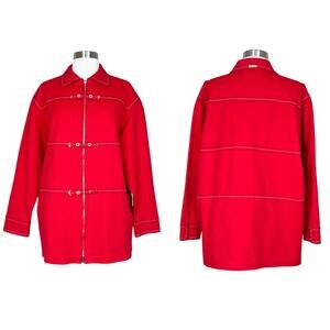 St. John | Cherry Red Embroidered Stripe Zip Designer Lightweight Jacket Coat M